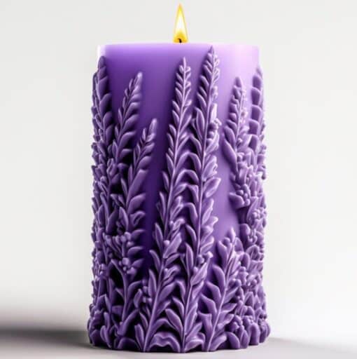 Purple candle with herb shape